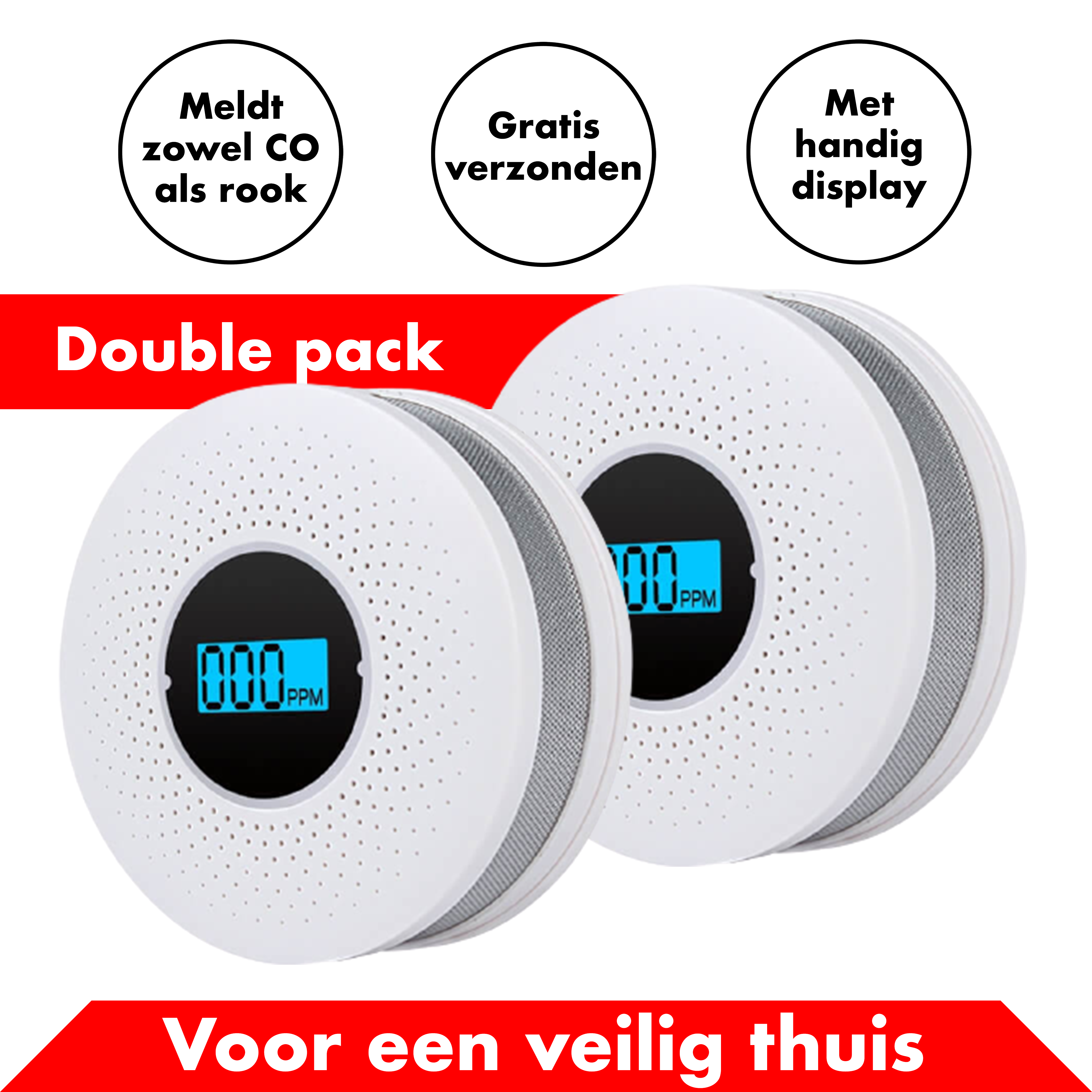 Rook en Koolstofmonoxidemelder - 2 Pack